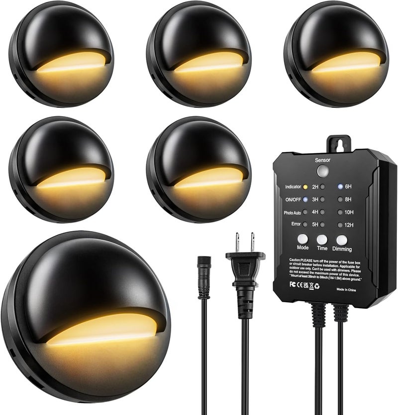HOSITARK Low Voltage LED Deck Lights Kit with Transformer Timer and Photocell Sensor, IP67 Waterproof Low Voltage Landscape Lighting, 12-24V Step Lights for Outdoor Walkway Stair Post Railing (6 Pack) - Image 1